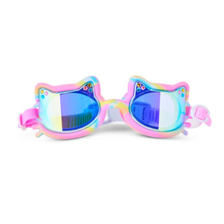 Meowberry Breeze Bling2o Tie-Dye Tabby Flexible Cat Frame Swim Goggles
Colorful goggles with a rainbow frame on a white background