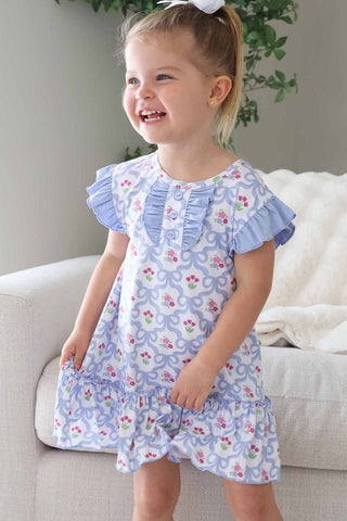 Caden Lane Flutter Sleeve Nightgown pajama set with tied tulip pattern, soft fabric, and flutter sleeves on a model.