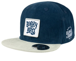 BinkyBro Kids Country Navy Hat
Blue and beige cap with 'Binky Bro' logo on a white background