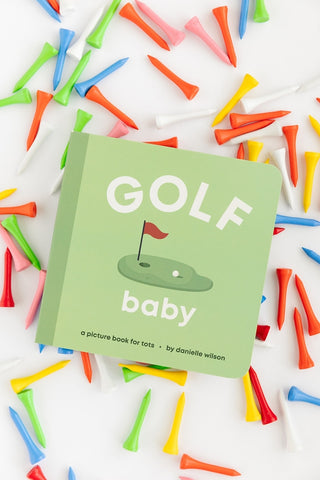 Left Hand Book House Golf Baby board book featuring colorful illustrations for infants and young children.