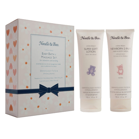 Noodle & Boo, Noodle & Boo Baby Bath & Massage Gift Set - Pink Daisies & Hearts - Basically Bows & Bowties