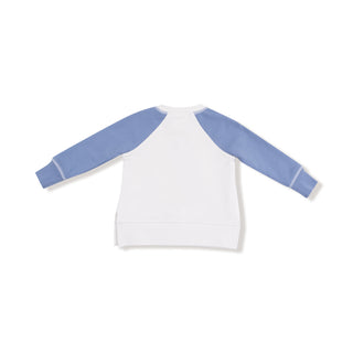 Angel Dear French Terry Raglan Sweatshirt & Jogger Set - Country Calico
White long-sleeve shirt with blue sleeves on a white background