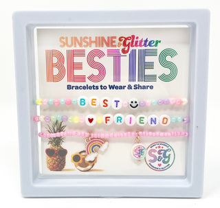Sunshine & Glitter Besties bracelet set featuring four colorful friendship bracelets with charms and beads for best friends.