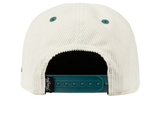 BinkyBro Kids Coffee Bay Hat
White cap with teal interior and visor on a white background