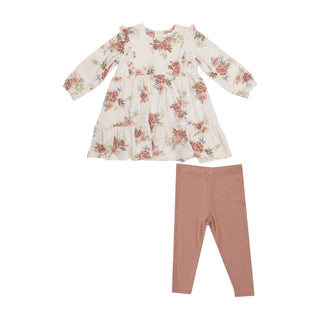 Angel Dear Ruffle Tiered Dress & Ribbed Legging Set - Romantic Roses