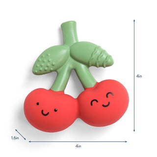 Itzy Ritzy Comfort Crew™ cherry-shaped teether with red and white cherry print for soothing babies.
