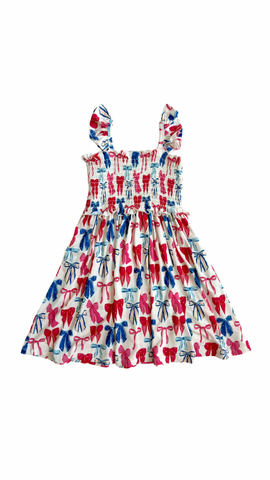 In My Jammers Patriotic Bows Smocked Twirl Dress