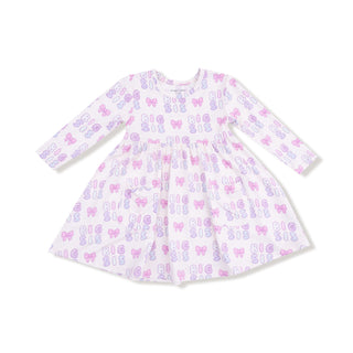 Angel Dear Twirly Long Sleeve Dress - Big Sis
White dress with pink and purple butterfly pattern on a white background