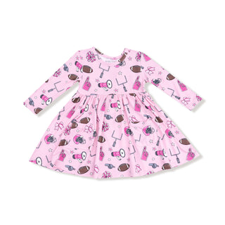 Angel Dear Twirly Long Sleeve Dress - Game Day Pink