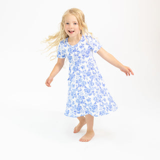 Angel Dear Twirly Short Sleeve Dress - Roses in Blue