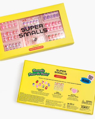Super Smalls Heartfelt Press On Nail Kit
Super Smalls press-on nails packaging with yellow box and pink nail designs.
