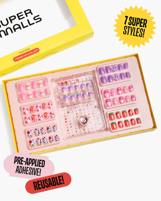 Super Smalls Heartfelt Press On Nail Kit
Nail art kit with various designs and pre-applied adhesive, branded 'Super Malls'.
