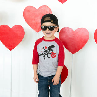 Sweet Wink, Sweet Wink I Rawr You Valentine's Day 3/4 Raglan Tee - Basically Bows & Bowties