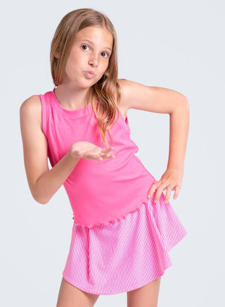 Lucky In Love girls flutterline tank top in taffy, featuring a sleeveless design and playful style.