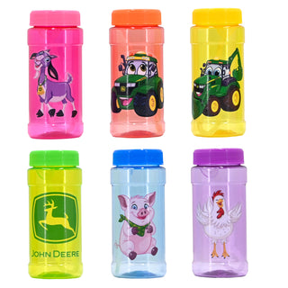 Sunny Days John Deere Bubbles (6 pk)
Set of six colorful water bottles with cartoon designs on a white background