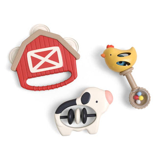 Itzy Ritzy Itzy Bitzy Jamboree™
Set of farm-themed baby toys including a barn, cow, and chicken on a white background