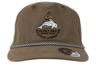 Kids' dolphin-approved hat by BinkyBro featuring a playful dolphin design, soft fabric, and adjustable strap for comfortable fit.