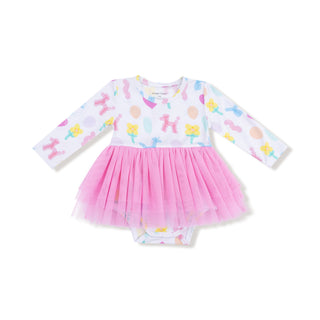 Angel Dear Long Sleeve Tutu Bodysuit - Balloon Animals Pink
Children's outfit with long-sleeve top and pink tutu skirt on a white background