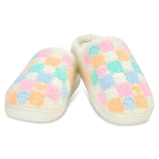 Iscream Pretty Smile Check slippers with colorful smiley face pattern and soft slip-on design