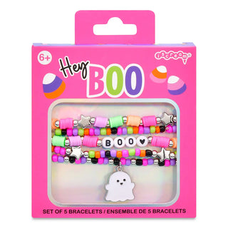 Iscream Hey Boo Bracelet Set
Set of 5 colorful bracelets with a ghost charm in packaging labeled 'Hey BOO'.