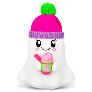 Iscream Ghost-acino Plush
Plush toy with a white face, pink hat, and green pom-pom on a white background