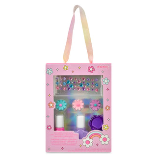 Iscream Daisy Beauty Set
Pink children's nail polish set with decorative elements in a clear window on a white background