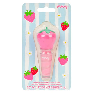 Iscream Strawberry Spiral Lip Gloss
Pink strawberry-scented lip gloss in packaging with strawberry illustrations on a light blue background