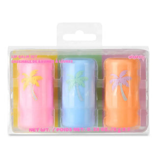 Set of five Iscream Palm Paradise lip balms in colorful packaging, perfect for moisturizing and styling lips.
