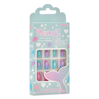 Iscream Mermaid Vibes press-on nail set featuring colorful, mermaid-inspired nail polish designs with shimmering finishes.