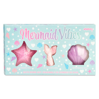 Iscream Mermaid Vibes Bath Bomb Set
Bath bomb set packaging with 'Mermaid Vibes' text on a light blue background