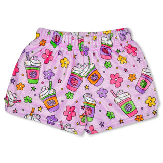 Iscream Pumpkin Lattes Plush Shorts
Shorts with colorful coffee cup and flower pattern on a purple background