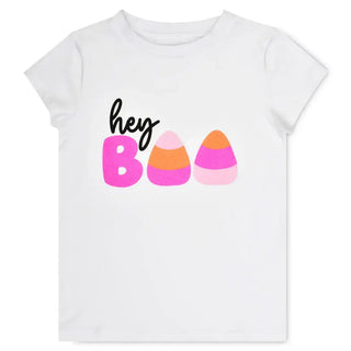 Iscream Hey Boo Boxy Tee
White t-shirt with 'hey B' and candy corn graphics on a white background