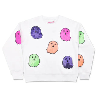 Iscream Boo Crew Sequin Ghost Sweatshirt
White sweatshirt with colorful ghost designs on a white background