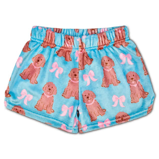 Iscream Pretty Pups Plush Shorts
Children's shorts with dog and bow pattern on a blue background