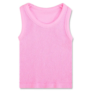Iscream Cropped Smocked Racerback Tank Top - Rose
Pink tank top on a white background