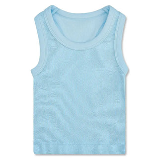 Iscream Cropped Smocked Racerback Tank Top - Light Blue
Light blue tank top on a white background