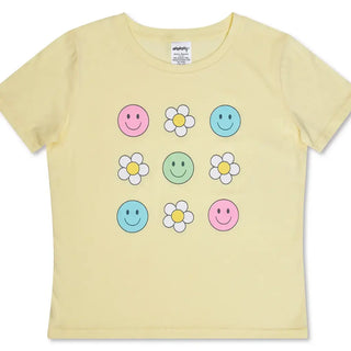 Iscream Smile Flower T-Shirt
Yellow t-shirt with smiley faces and flowers on a white background