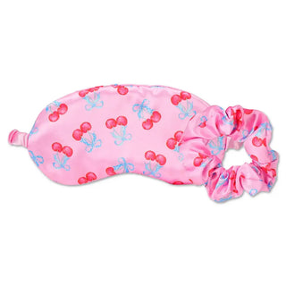 Iscream Cherry On Top Eye Mask & Scrunchie Set
Pink sleep mask with cherry and bow pattern on a white background