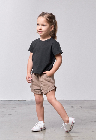 Little Bipsy Ribbed Lettuce Trim Tee - Black