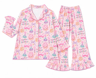 In My Jammers Girl's Long Sleeve Ruffle Flare Set - Birthday Girl