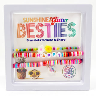Sunshine & Glitter Besties bracelet set featuring colorful beaded and charm bracelets for friendship and fun.