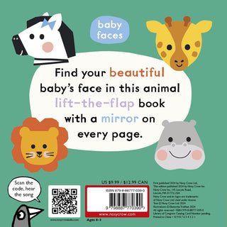Hachette Baby Faces: Little Lion, Where Are You? Board Book
Back cover of a children's book with animal illustrations and text about a lift-the-flap book with a mirror.