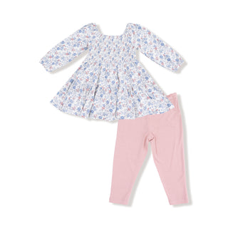 Angel Dear Cap Sleeve Dress + Bamboo Legging Set - Country Girl Floral
Children's floral top and pink pants set on a white background