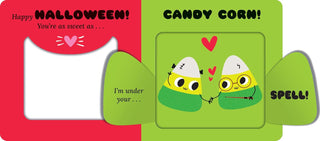 Hachette Trick or Treats (Sweet Surprises) Board Book
Halloween-themed card with candy corn characters and text on a red and green background.