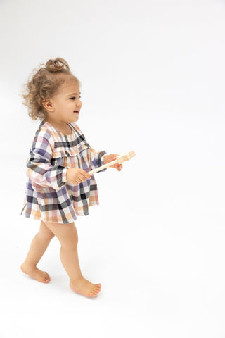Angel Dear Smocked Ruffled Bubble w/Skirt - Harvest Plaid