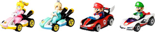 Mattel Hot Wheels Mario Kart Track Set
Four toy race cars with characters on a white background