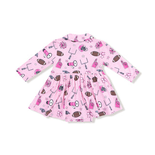 Angel Dear Long Sleeve Polo Bodysuit Dress - Game Day Pink