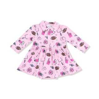 Angel Dear Long Sleeve Polo Bodysuit Dress - Game Day Pink