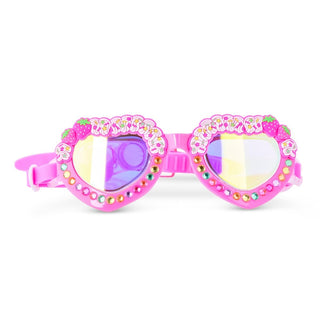 Bling2o Strawberry Shortcake Heart Shaped Swim Goggles
Pink heart-shaped sunglasses with colorful embellishments on a white background