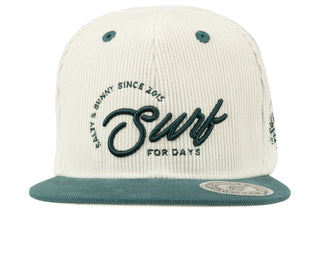 BinkyBro Kids Coffee Bay Hat
White and green cap with 'Surf for Days' text on a white background